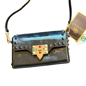 Caleesa Los Angeles Vegan Jelly Studded Crossbody Bag Black Gold Hardware 7078